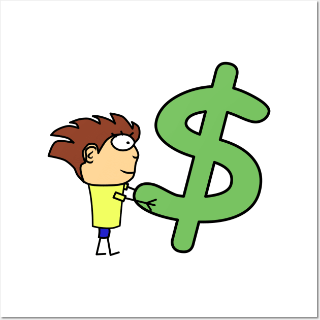 Boy with dollar symbol. Wealth and money. Interesting design, modern, interesting drawing. Hobby and interest. Concept and idea. Wall Art by grafinya